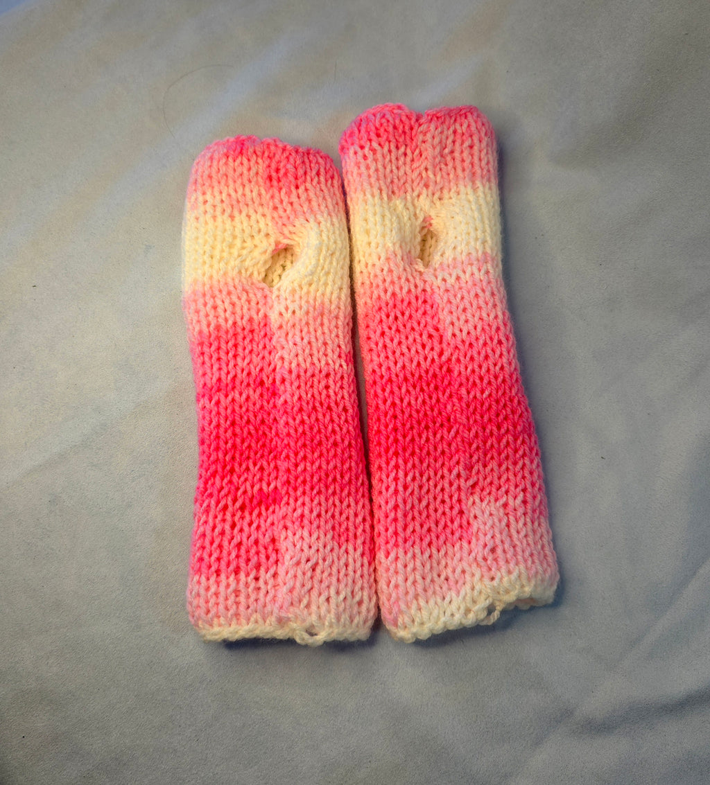 Fingerless Gloves Pink & White