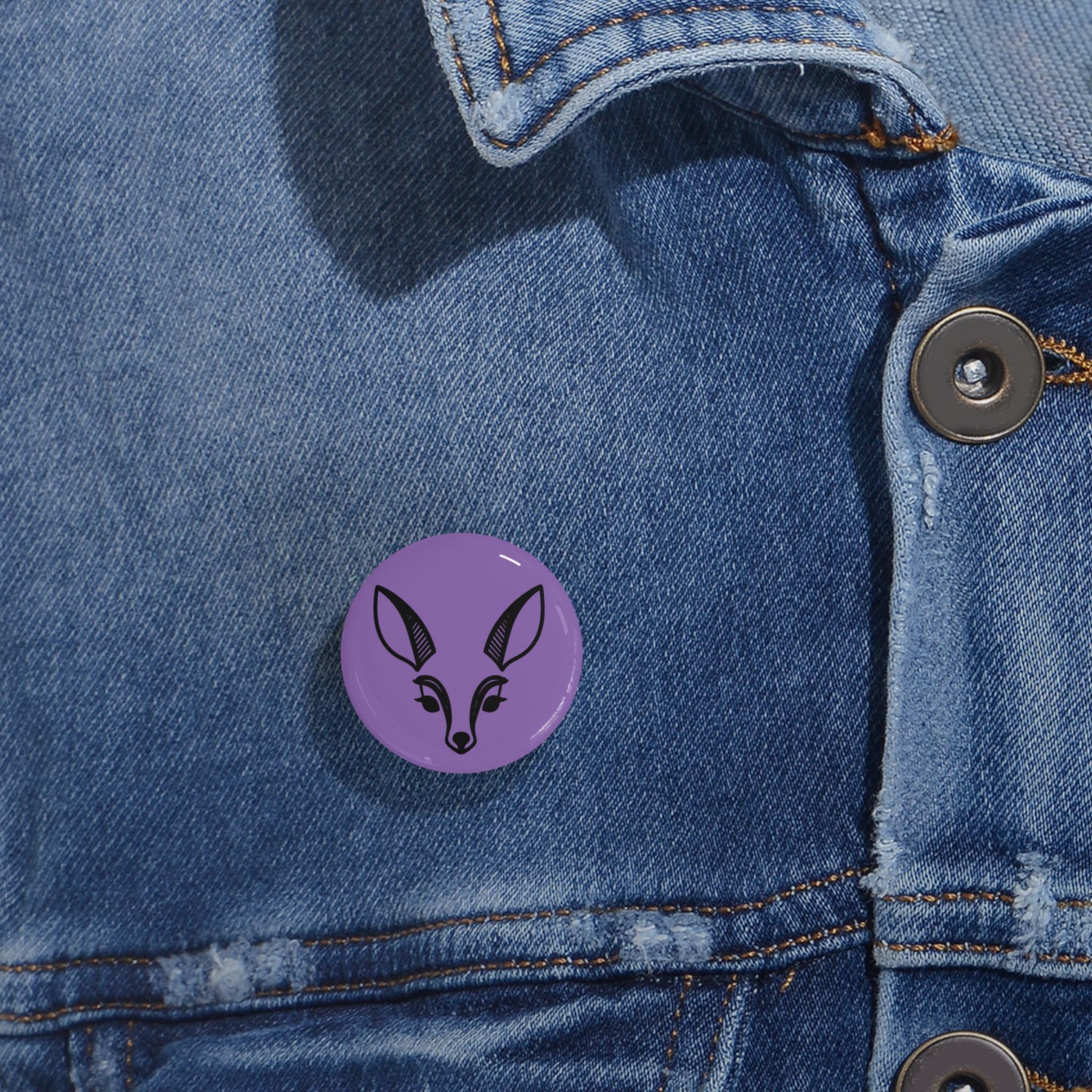 Deer Face Round Pin — Purple Enamel Animal Lapel Button