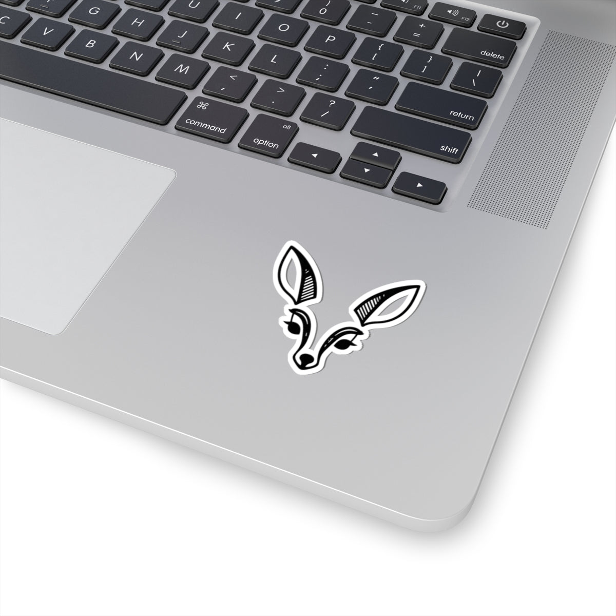 Minimal Black & White Fawn Head Kiss-Cut Sticker — Cute Deer Laptop Decal