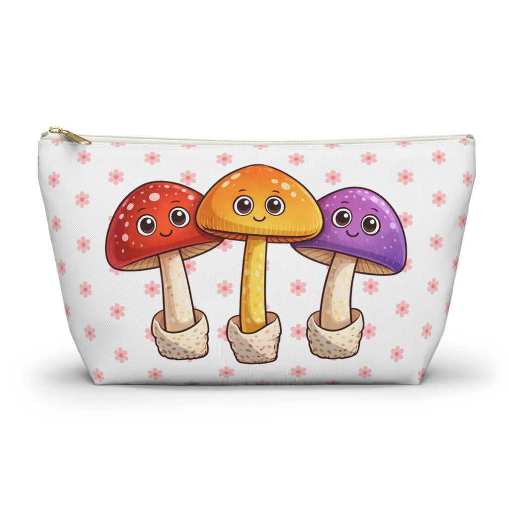 Cute Mushroom Accessory Pouch — “Support Small Businesses” T‑Bottom Cosmetic Bag