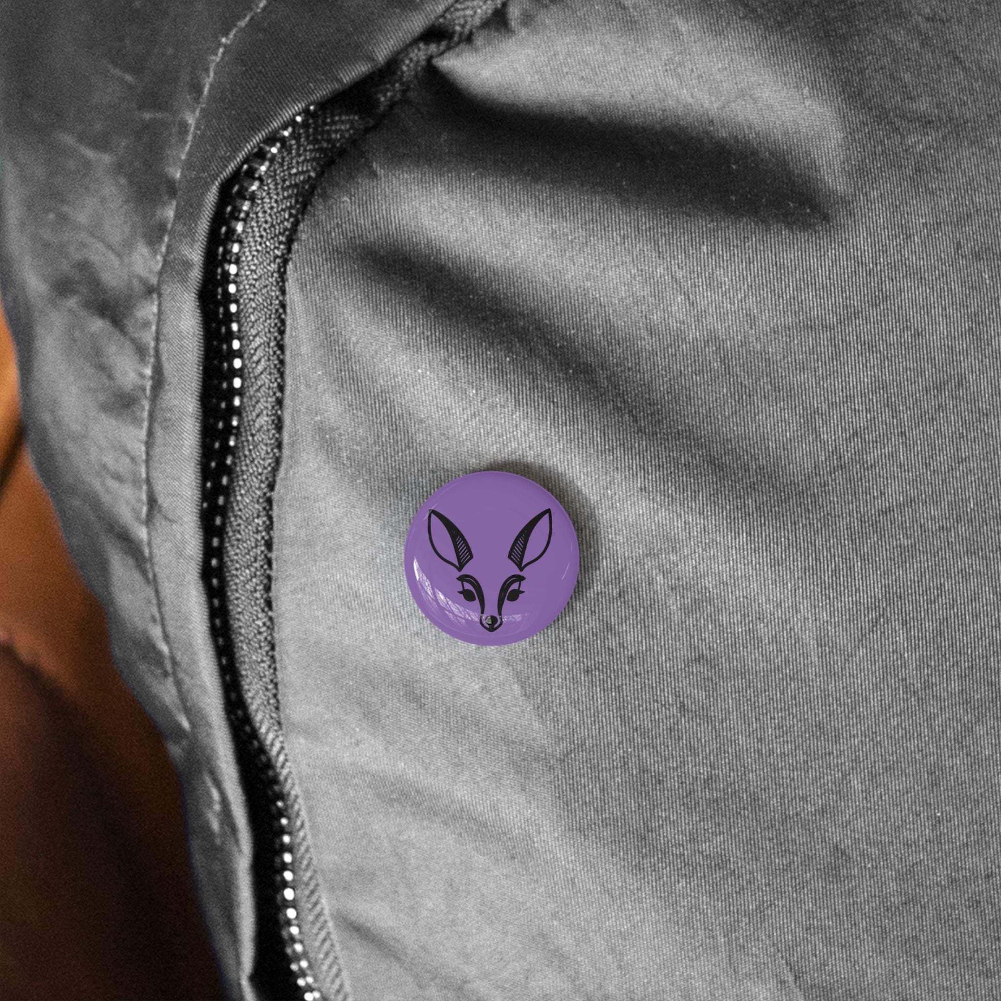 Deer Face Round Pin — Purple Enamel Animal Lapel Button