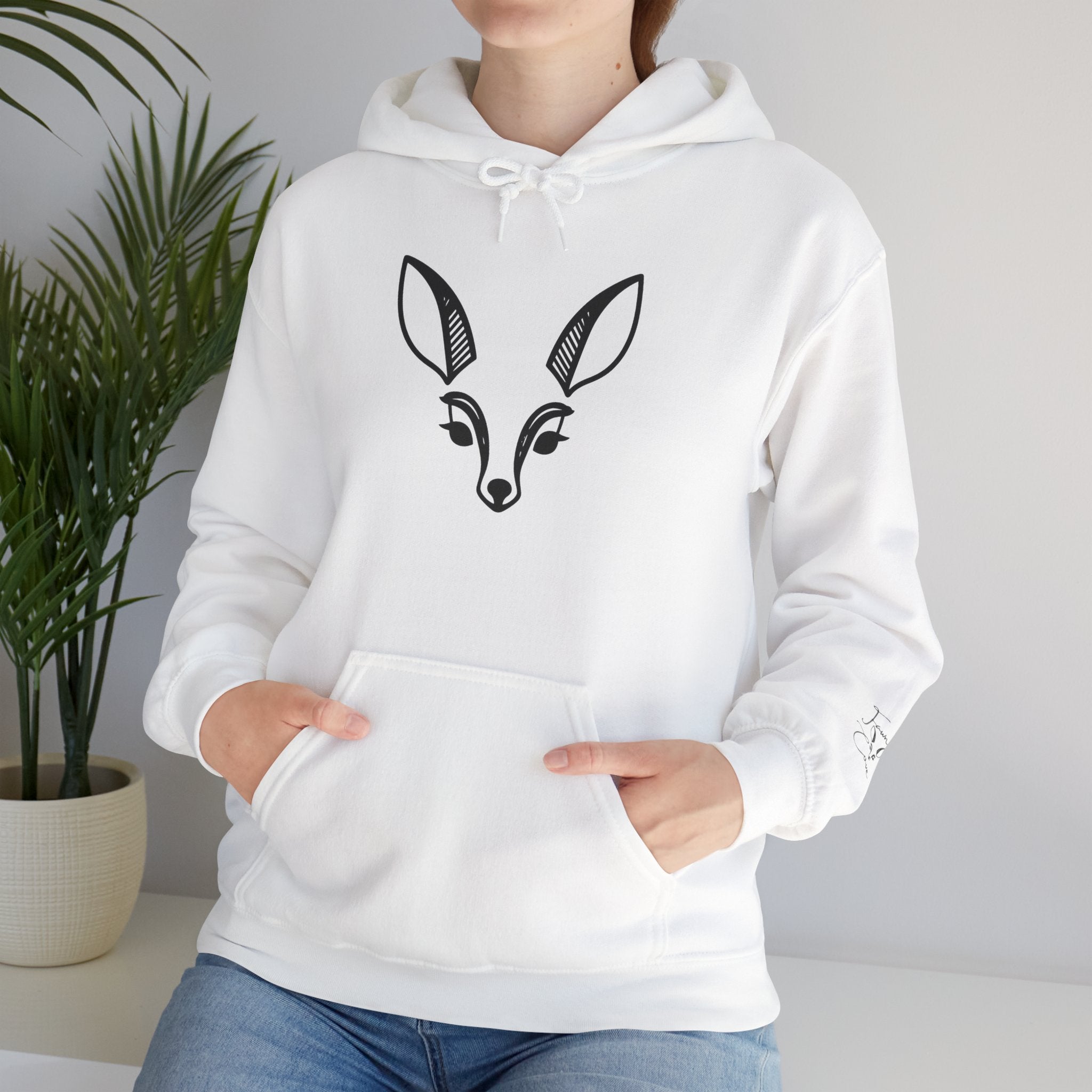 Minimal Deer Face Hoodie — Botanical Line Art Sweatshirt