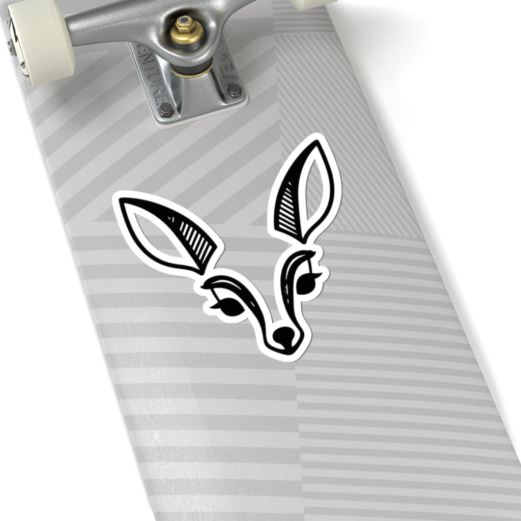 Minimal Black & White Fawn Head Kiss-Cut Sticker — Cute Deer Laptop Decal