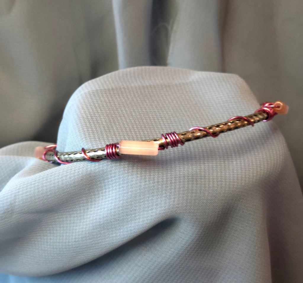 Silver and pink handcrafted bracelet