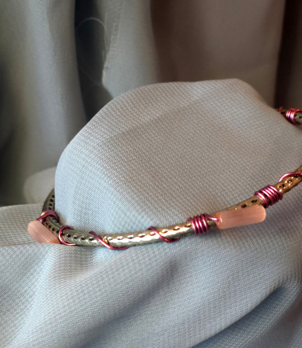 Silver and pink handcrafted bracelet