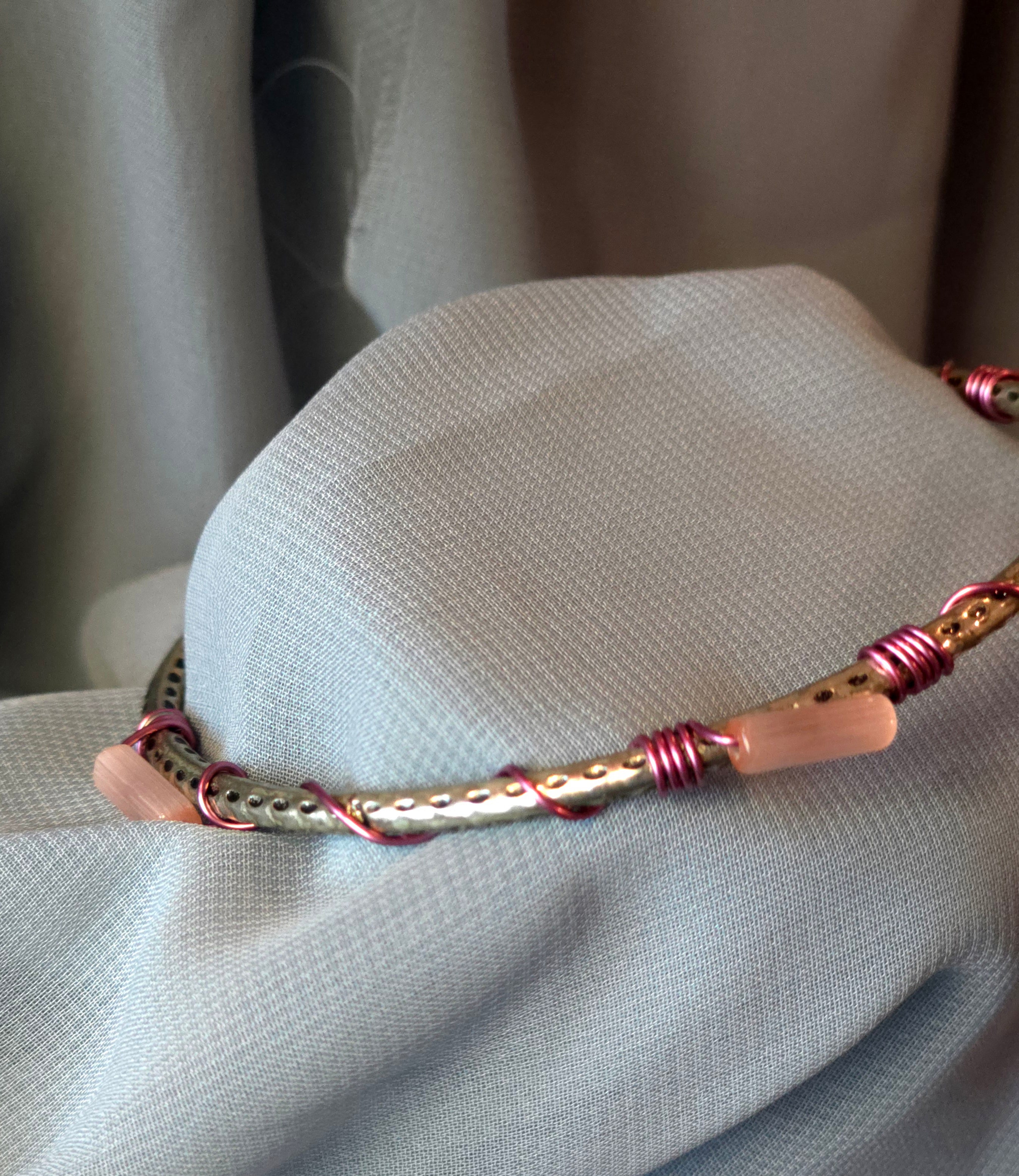 Silver and pink handcrafted bracelet