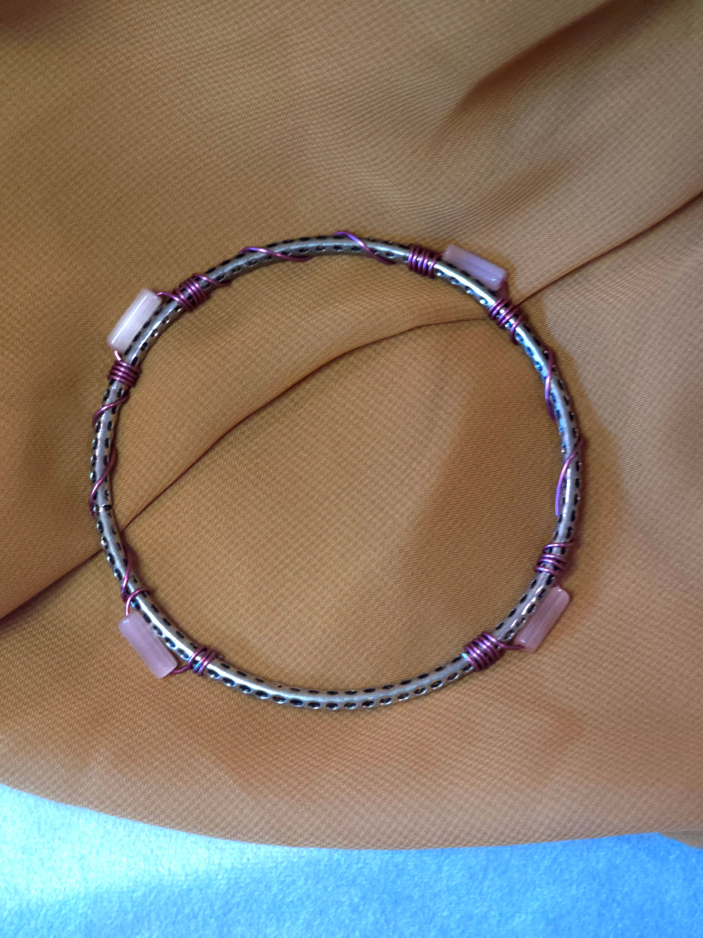 Silver and pink handcrafted bracelet