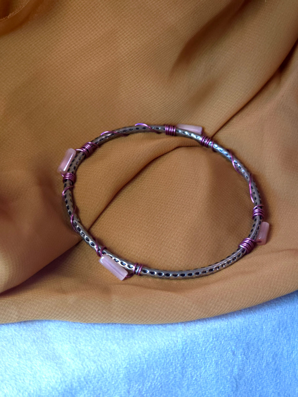 Silver and pink handcrafted bracelet