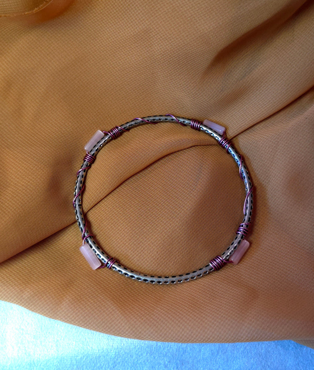 Silver and pink handcrafted bracelet