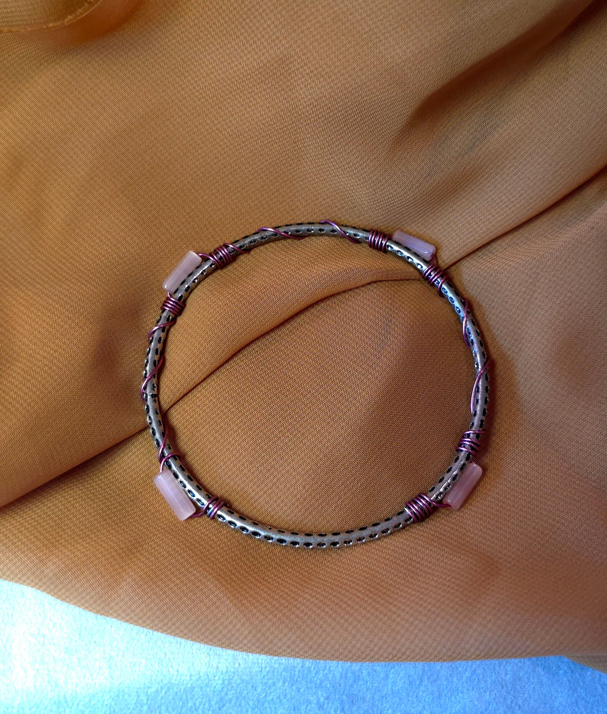 Silver and pink handcrafted bracelet