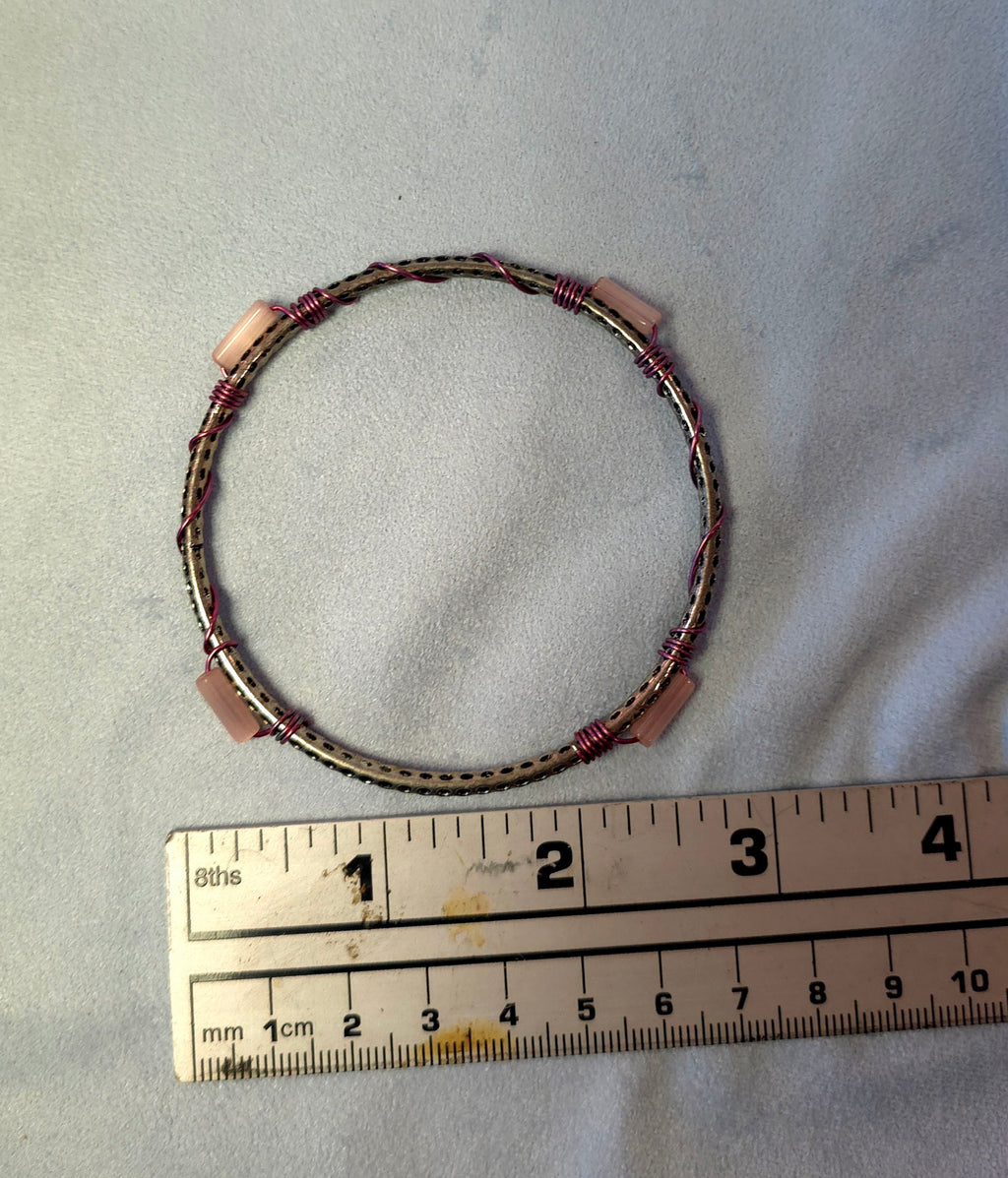 Silver and pink handcrafted bracelet
