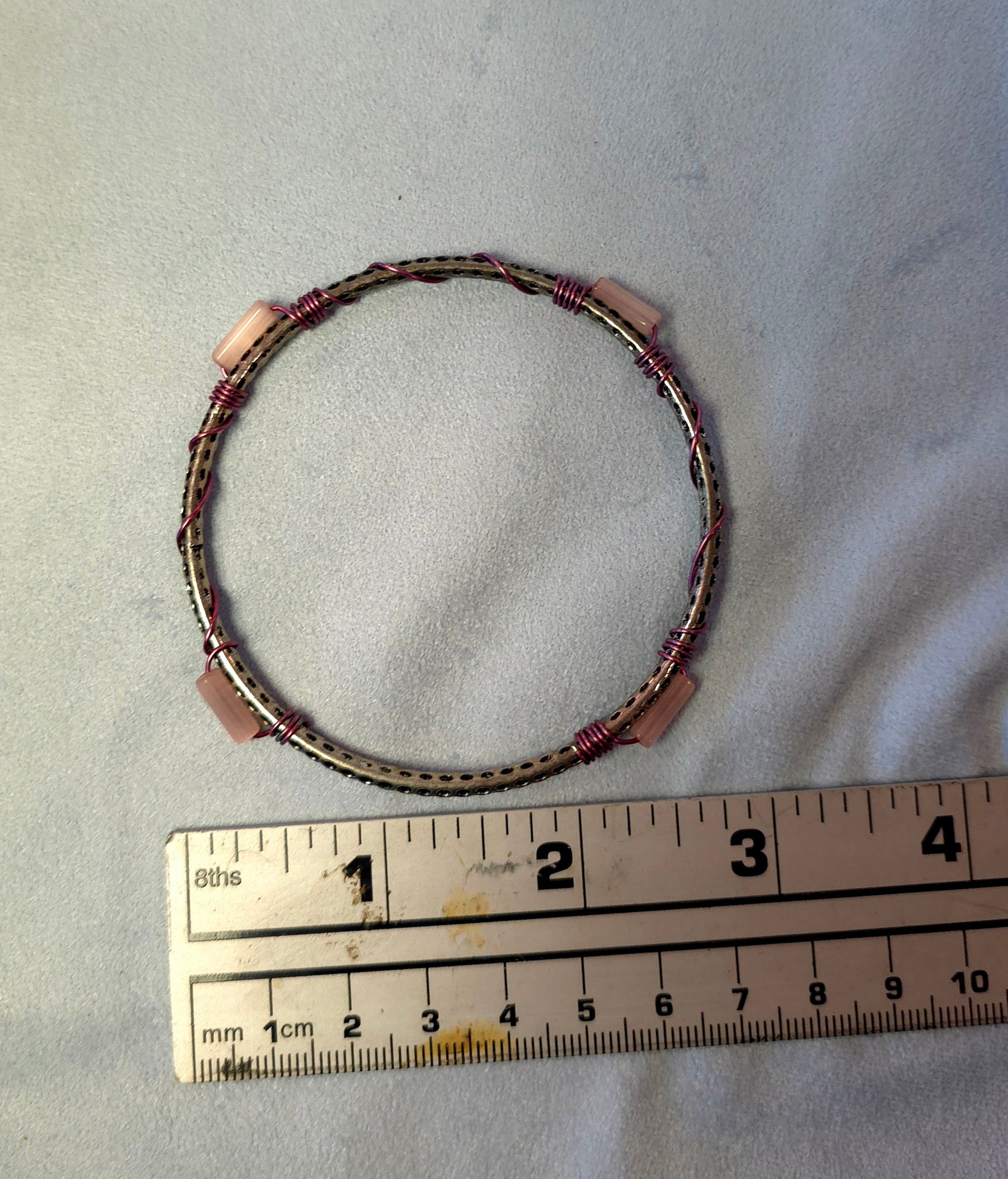 Silver and pink handcrafted bracelet