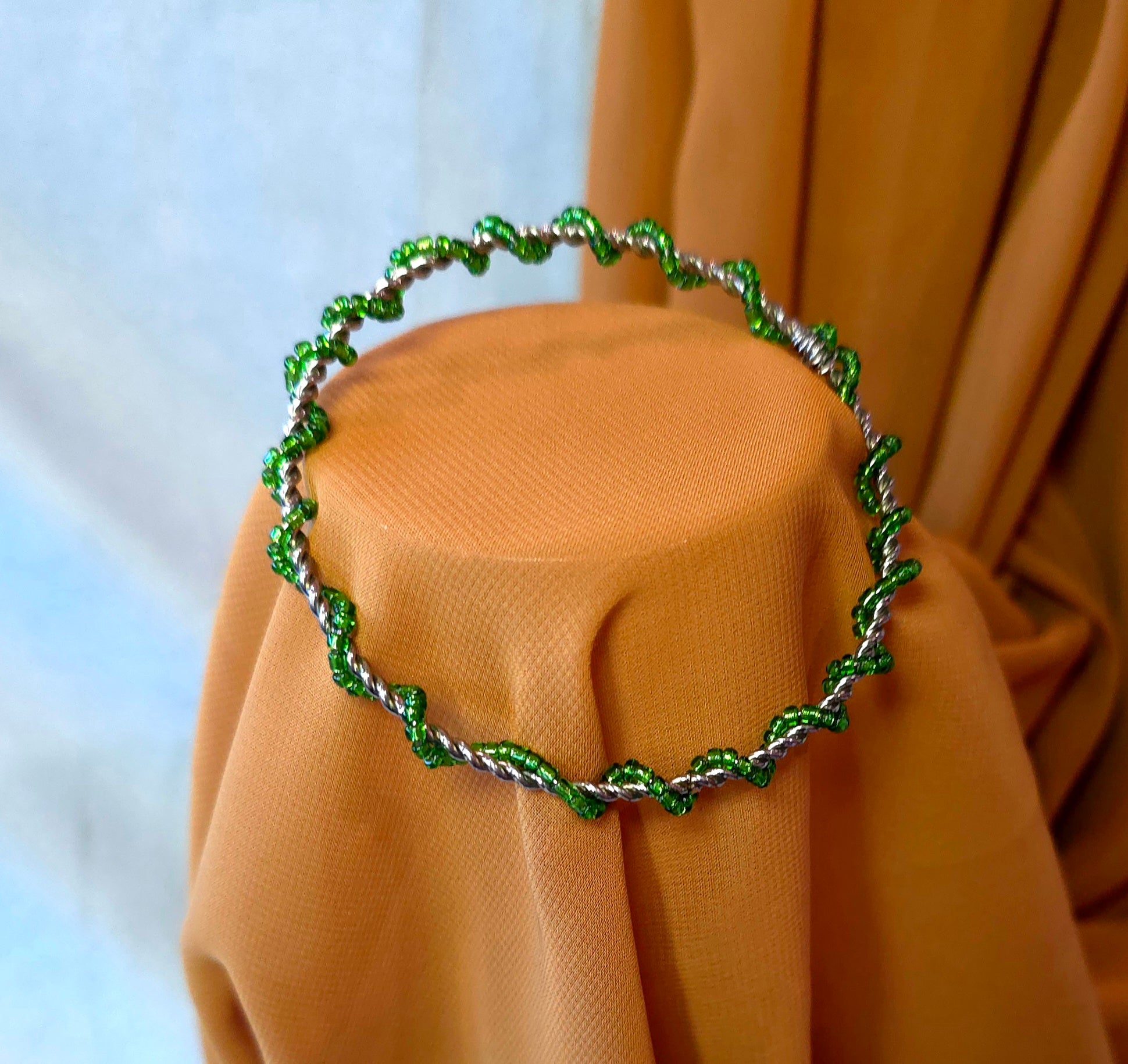 Green Beaded Bangle Bracelet