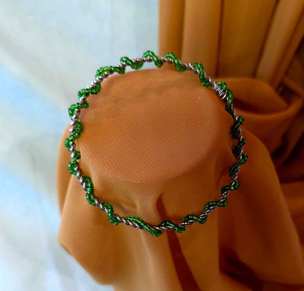 Green Beaded Bangle Bracelet