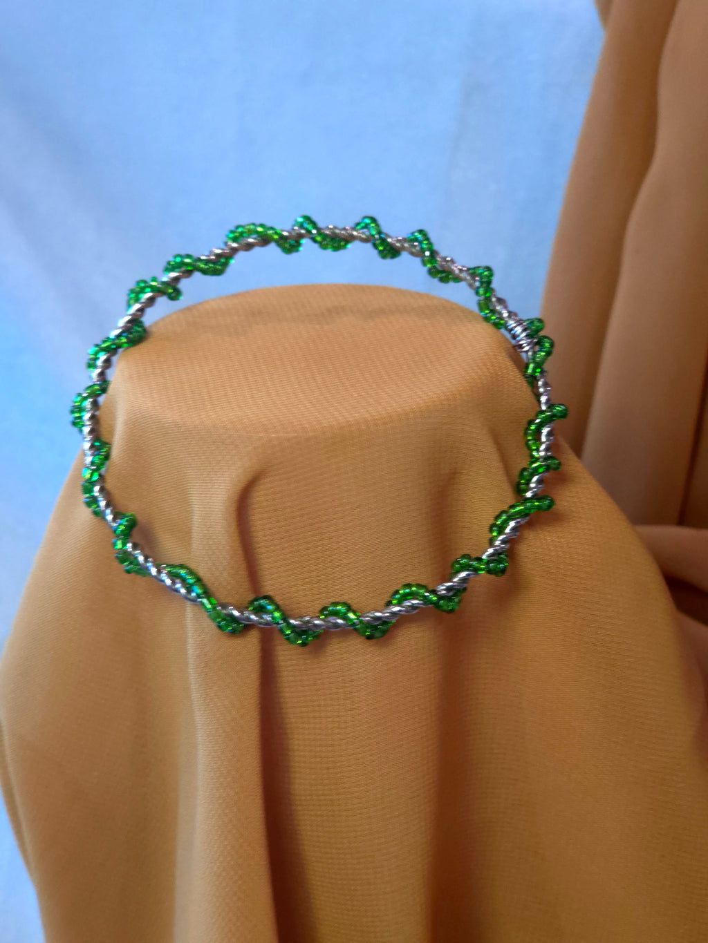 Green Beaded Bangle Bracelet