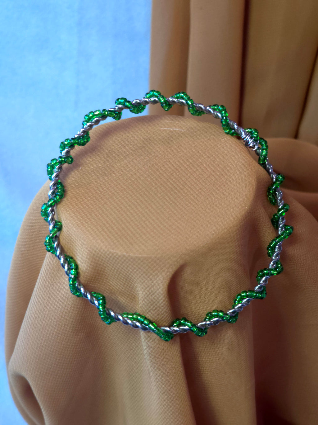 Green Beaded Bangle Bracelet