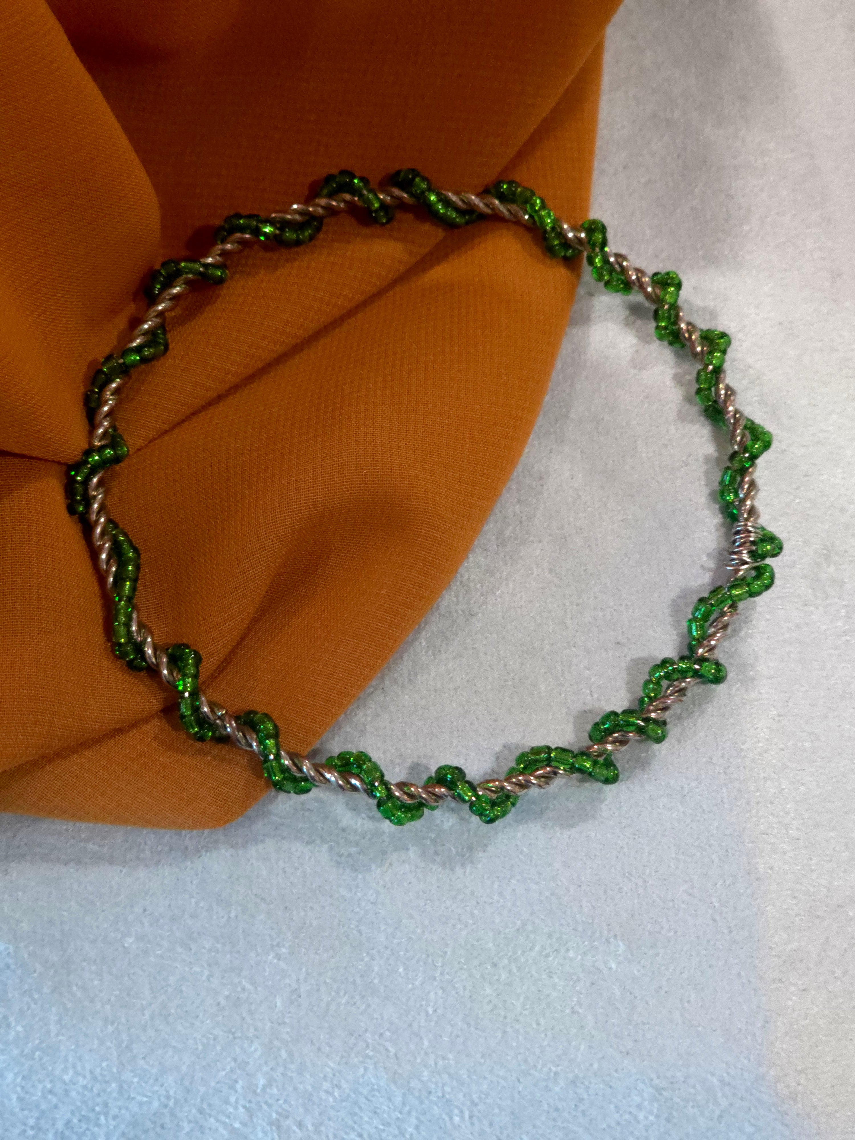 Green Beaded Bangle Bracelet