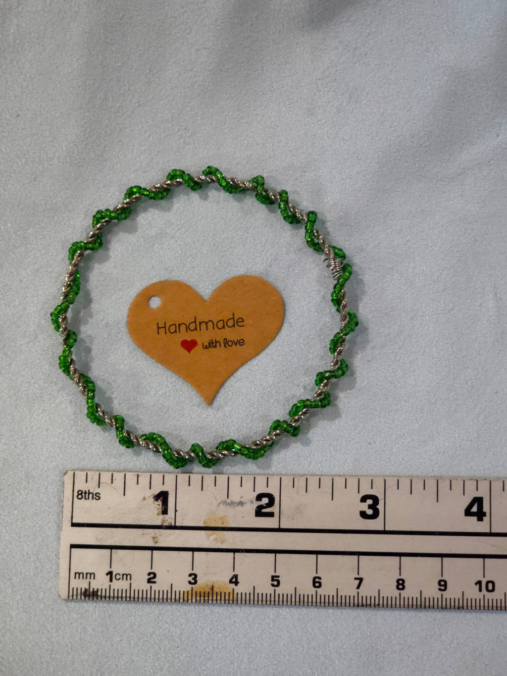 Green Beaded Bangle Bracelet