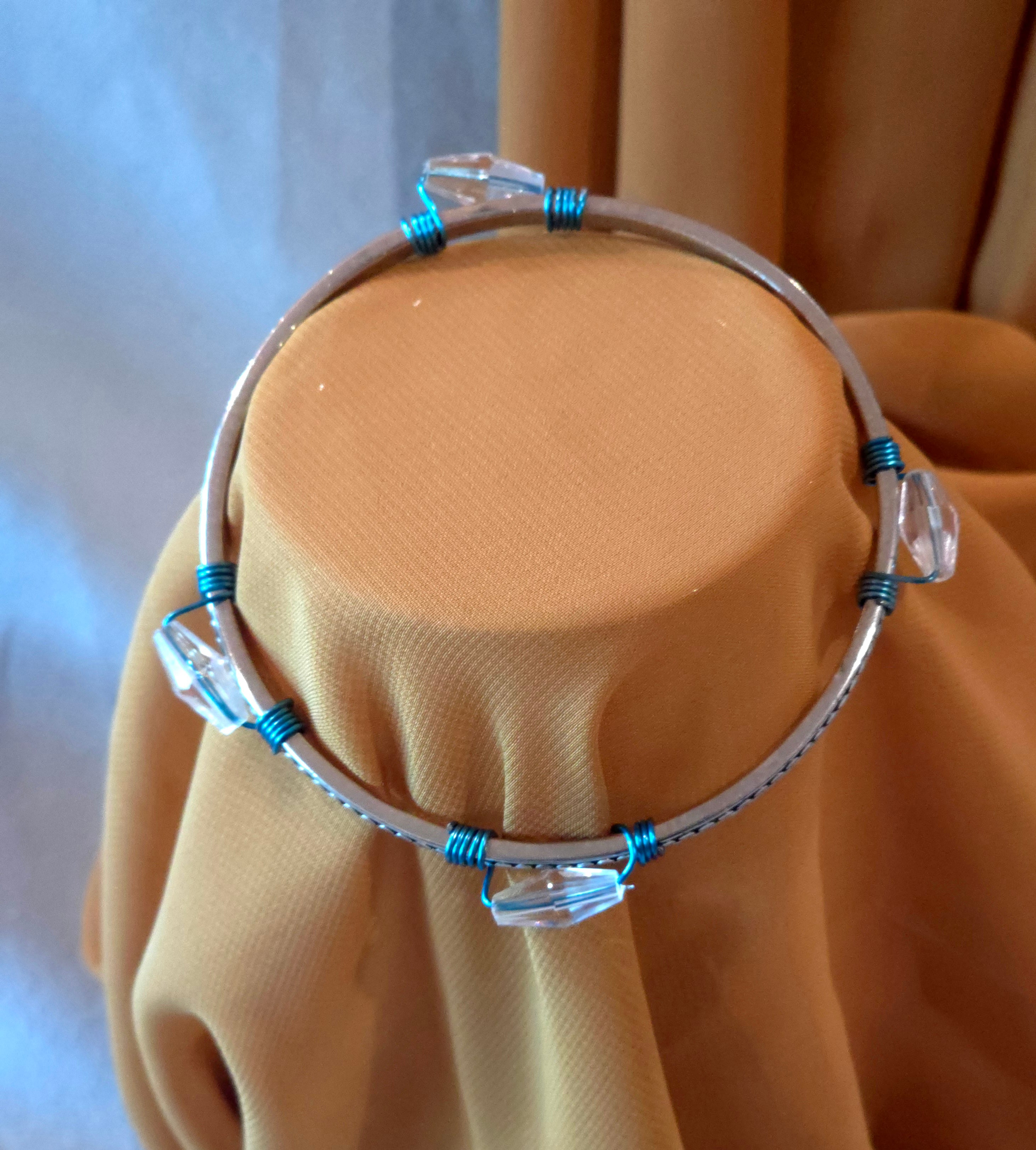 Bead and Wire wrapped Bangle Bracelet