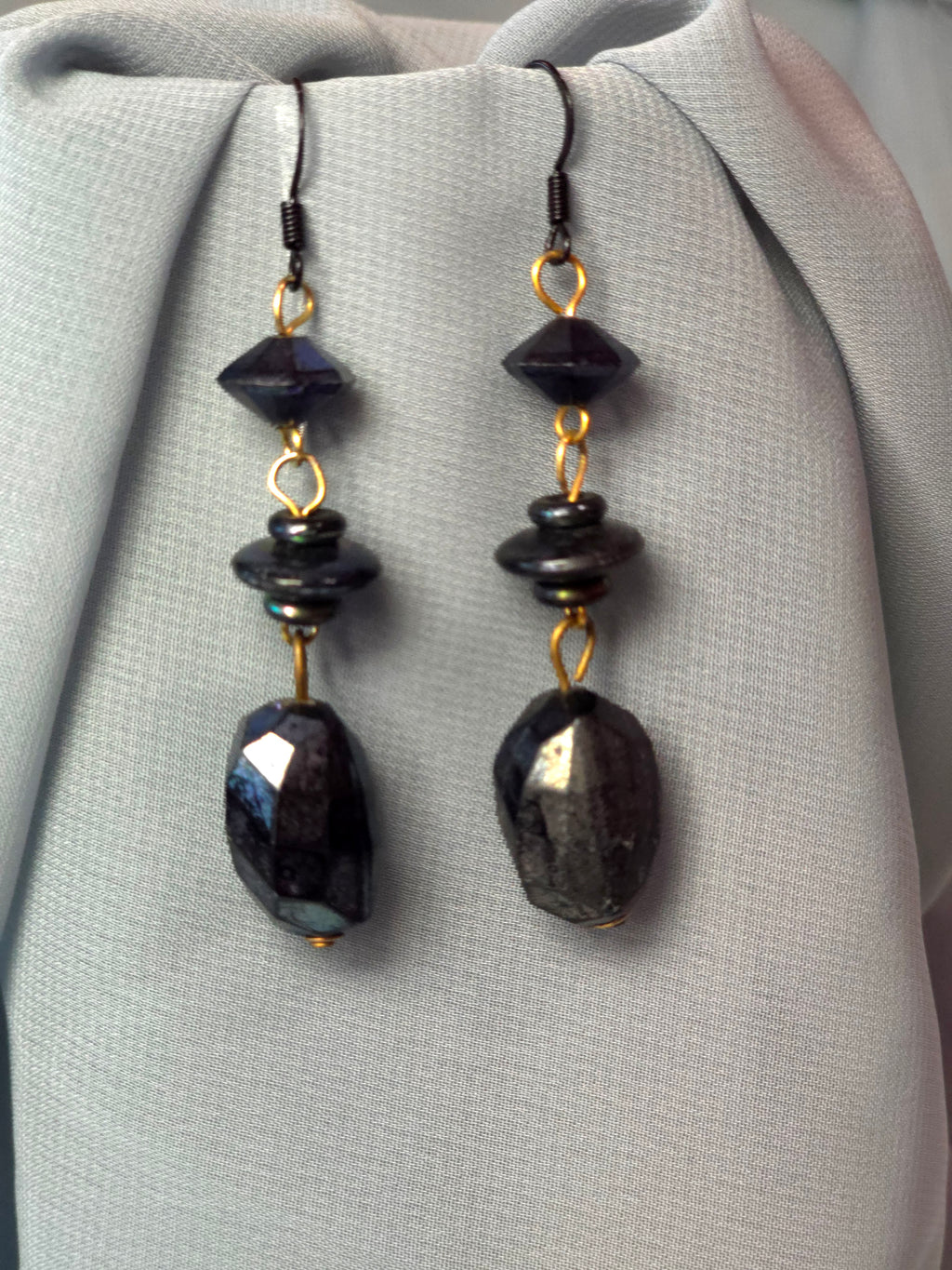 Black beaded drop earrings