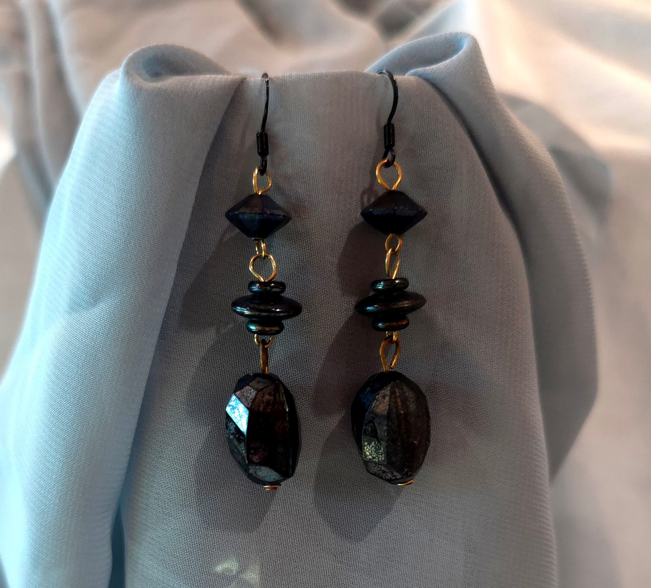 Black beaded drop earrings
