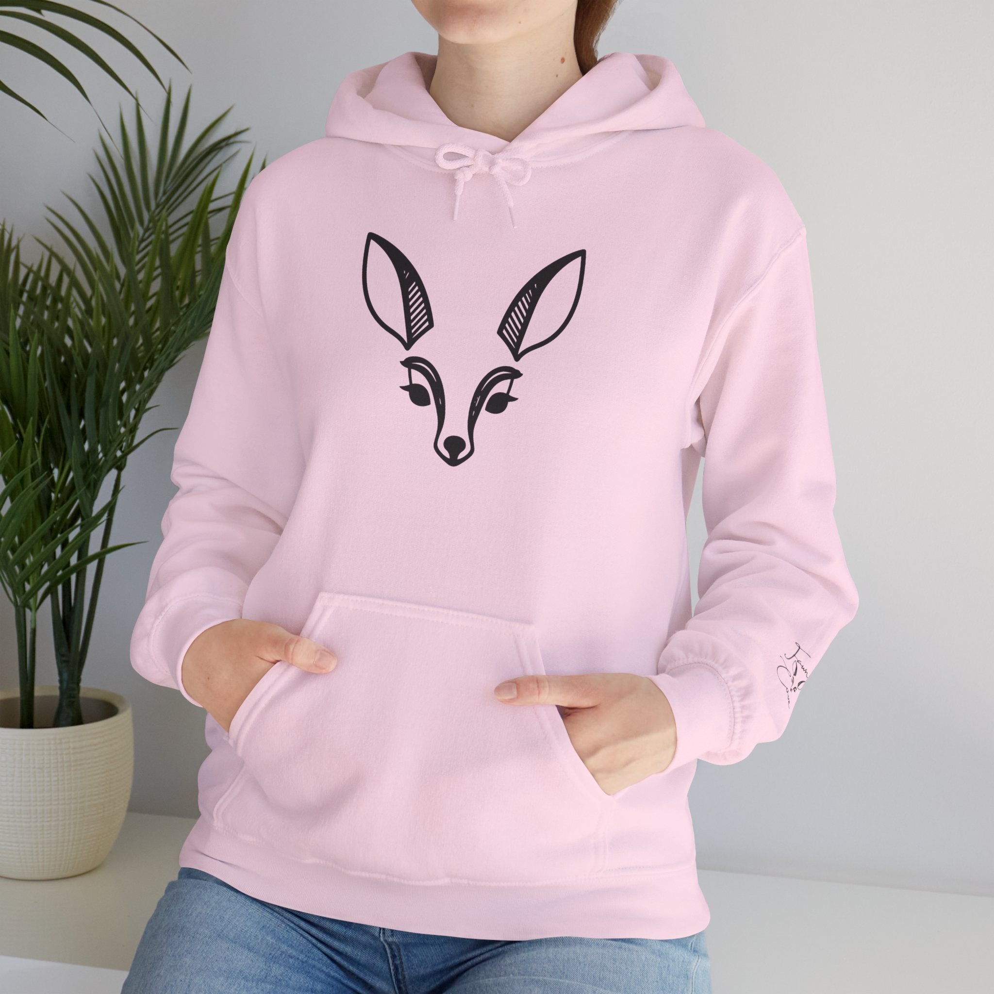 Minimal Deer Face Hoodie — Botanical Line Art Sweatshirt