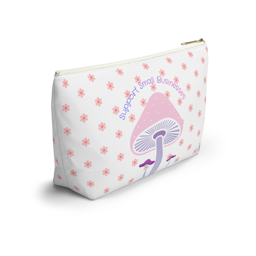 Cute Mushroom Accessory Pouch — “Support Small Businesses” T‑Bottom Cosmetic Bag