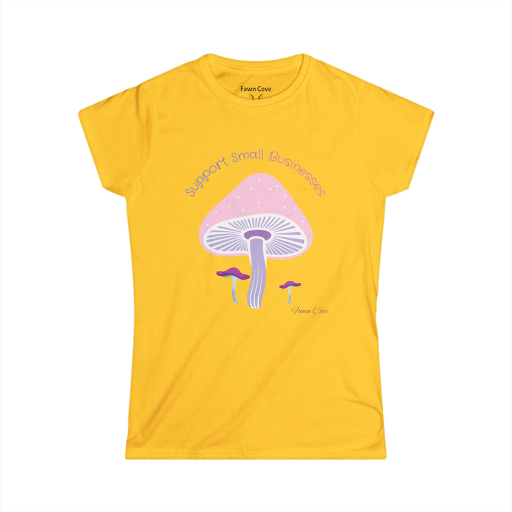 Mushroom Love Tee — "Support Small Businesses" Pastel Graphic Women's T-Shirt
